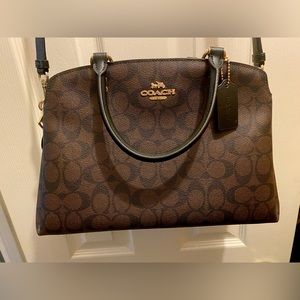 Coach Lillie Carryall Brown/Black Signature Canvas with Gold Hardware- Like New